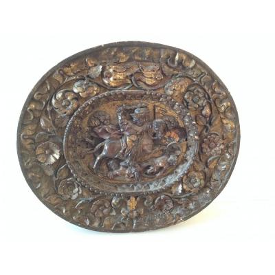 Polychrome Wood Medallion XVII Spanish Time